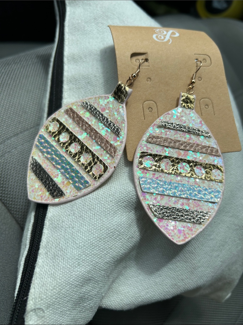 Plunder Pink Iridescent Stripe Drop Earrings with Gold Accents